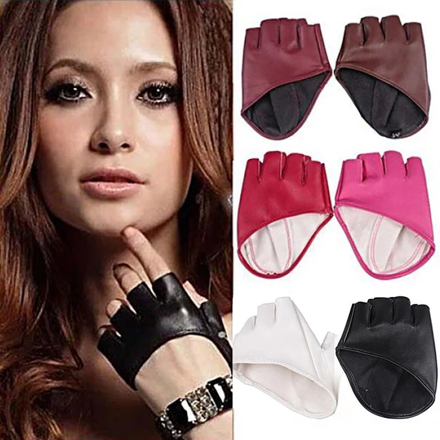 Lady Trendy Tight Half Finger Gloves - Faux Leathe 2