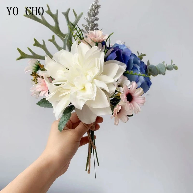 Lovegrace Искусственные Свадебные розы Гортензия Шелковый цветок поддельные Dahlia букет цветок Рождество украшение дома Свадьба Искусственный Флор - Цвет: Yellow