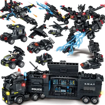 

City Police Building Blocks Robot Toys For Boys Vehicle Aircraft Educational Truck Blocks Compatible LegoINGlys Bricks 820 PCS
