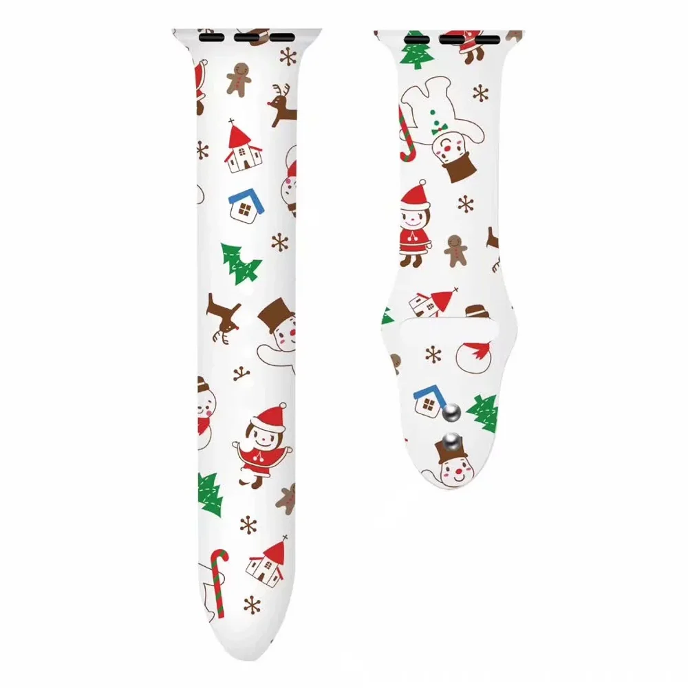 Christmas B Christmas Sport band for Apple Watch series 5 4 3 2Graffiti painting Silicone strap for iWatch colorful adapter flamingo leopard - Band Color: Christmas B