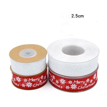 

New white /red color ribbon 2.5cm wide for merry christmas style white snow show wedding candy /birthdays gifts /halloween party