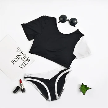 

Bikini Women Two Pieces Women Matching Half Sleeve Bikini Set Women's Swimming Suit Sexy Bikini Swimsuit Beachwear
