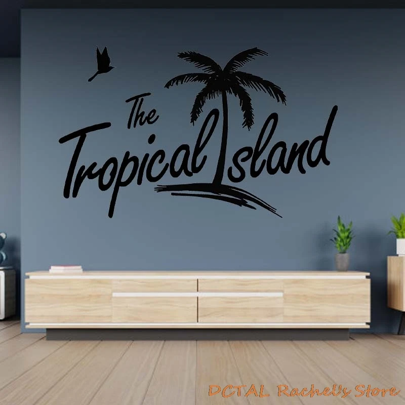 Resort Seashore Sticker Island With Palm Seagull Silhouettes Home Decor Vinyl Decal Coconut Tree Living Room Bedroom