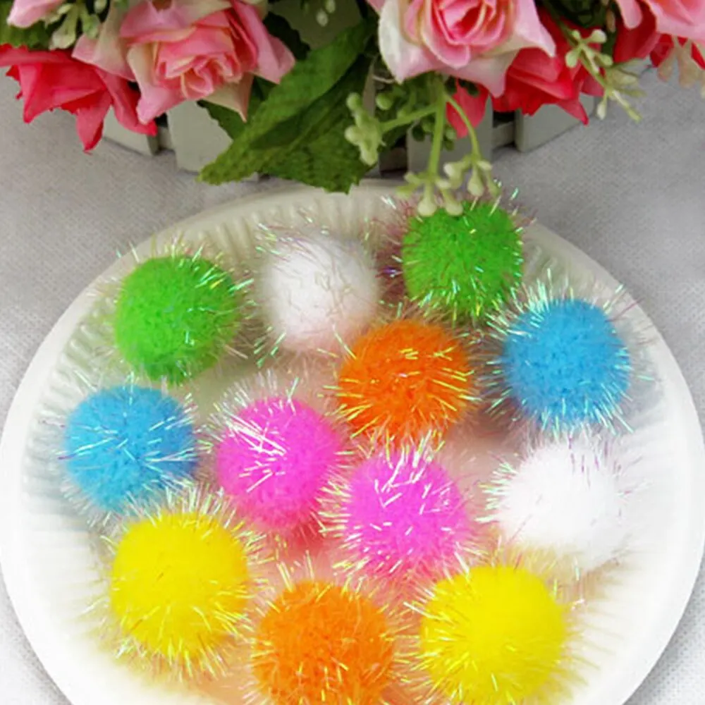1pcs Pet Cat Toy Cats Colored Plush Ball Toy For Puppy Cats Interactive Playing Chew Toy Ball For Pet Cat Training