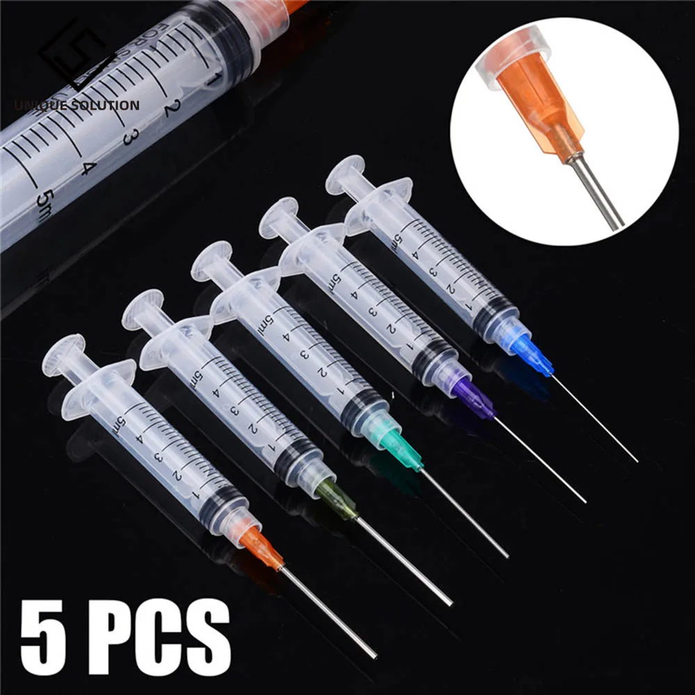 5Pcs 5ml Syringe Crimp Sealed Blunt Chemical Needle Tips For Liquid Glue Oil Ink 1