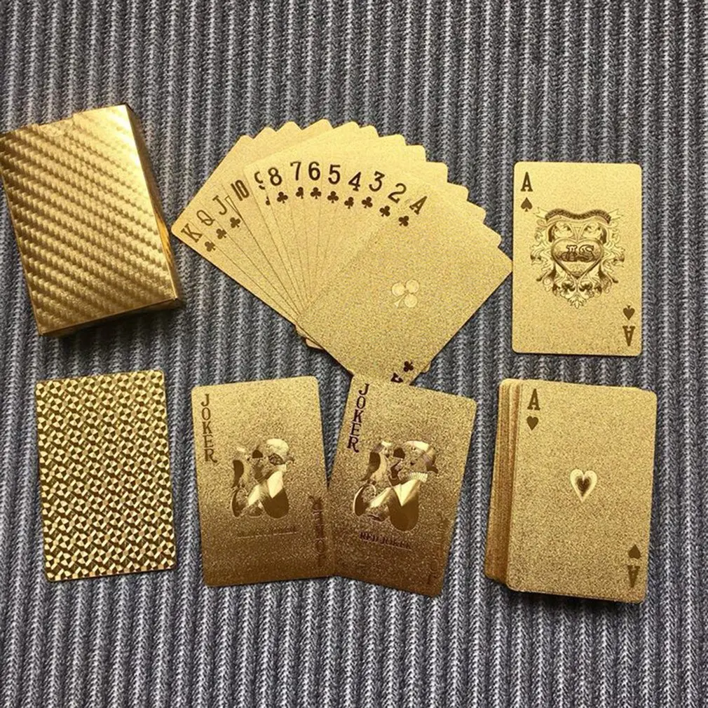 

Waterproof Design Golden Playing Cards magic tricks Tool Durable Use Gold Foil Poker Playing Cards Gift Gambling Table Games
