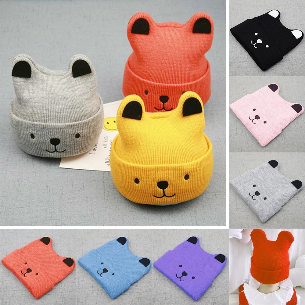 

2020 New Baby 3D Cartoon Hat Spring Autumn Baby Hat for Boys Girls Knitted Cap Winter Warm Solid Color Children's Hat