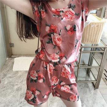 

New 2pcs Women Sleepwear Summer Short Sleeve Silk Pajamas Sets 2020 Girl Print Pyjama Set Women Nightshirt Sets Sexy Home Wear