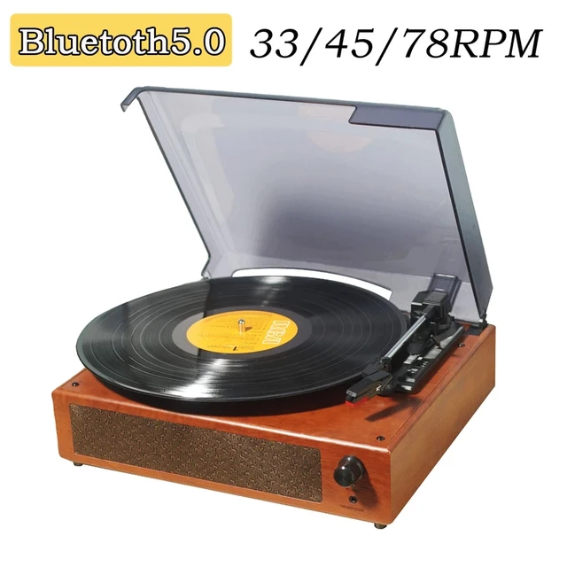 【色: wood grain】ミニ蓄音機、ビニールレコードを再生可能、スピーカー