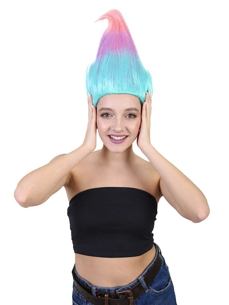 

HPO Colorful Pointy Troll Pixie Costumes Wigs Party Fance Dress Up Unisex Cruella Cosplay Pelucas Anime Masquerade Halloween Wig
