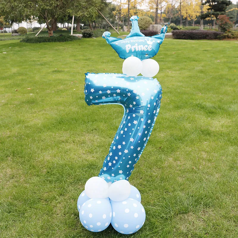Blue 7 set 17 шт. 30 дюймов розовые синие воздушные шары с числами детский душ фольги горошек латексные шары ребенок 0-9 день рождения Декор Стенд набор globos - Цвет: Blue 7 set