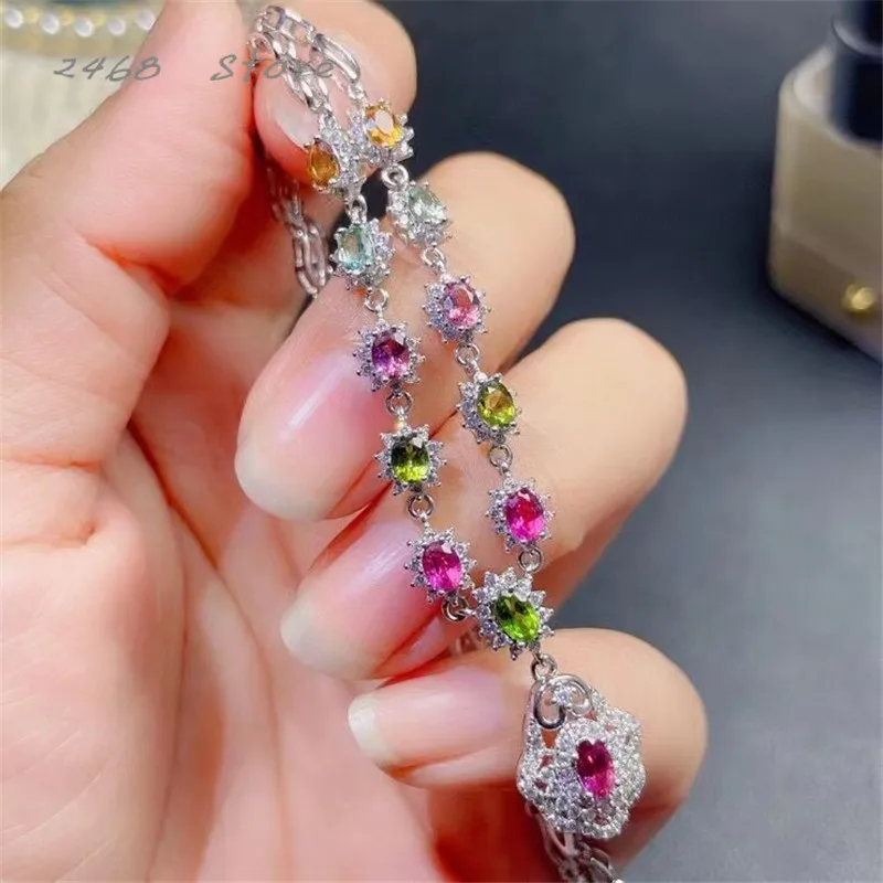 

New women's 925 silver inlaid natural tourmaline necklace, exquisitely crafted, stylish personality,highlighting the temperament