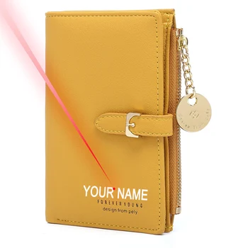 

Free Engraving Your Name PU Leather Wallet Woman Classic Short Style Buckle Money Case Purse Portfolio Hand Wallet