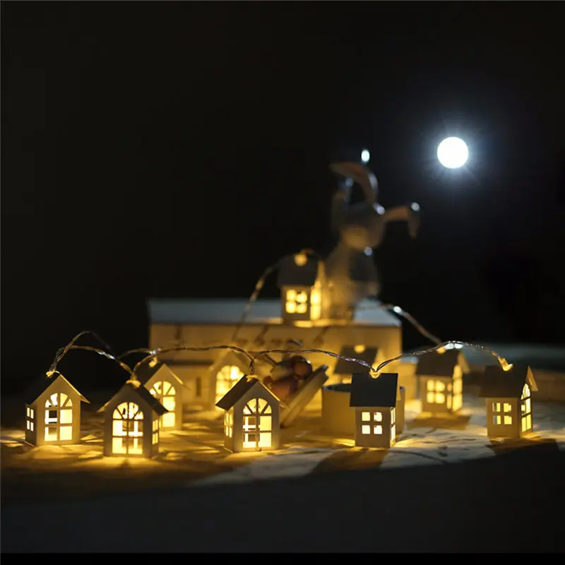 2m 10 Beads LED Garland Wood House String Light Room Decor String Lamp Wedding Party Holiday Fairy Lights Novelty Lamp