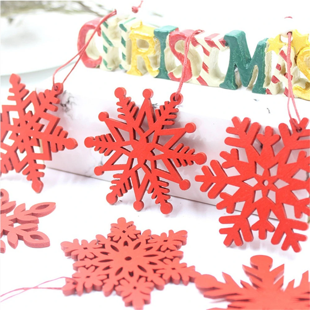 6 шт. DIY белые и красные снежинки Рождественские Деревянные Подвески, украшения для рождественской елки украшения для рождественской вечеринки детский подарок