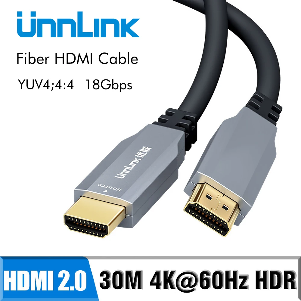 

Unnlink Optical HDMI Cable Fiber HDMI 2.0 Cable 4K 60Hz 10m 15M 20m 30m for HD LED TV Laptop PS4 XBOX Projector Splitter Switch
