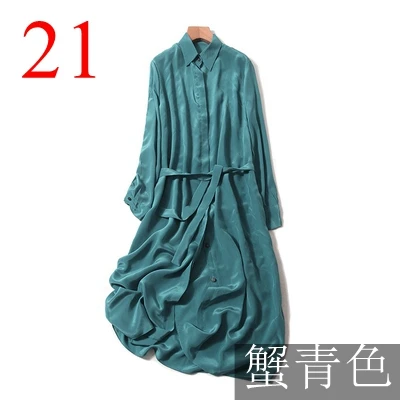 Verlena шелк Повседневное летняя рубашка платье Для женщин с длинным рукавом и отложным воротником, потайные пуговицы ремень наивысшего качества с эластичной резинкой на талии, платье миди - Цвет: Зеленый