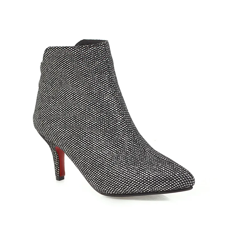 Silver 6.5cm MORAZORA/ г., популярные женские ботильоны вечерние свадебные туфли на высоком каблуке-шпильке с острым носком, расшитые блестками женские ботинки Осень-зима - Цвет: Silver 6.5cm