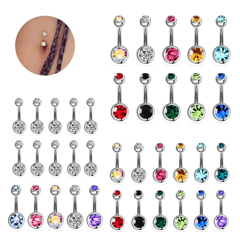 

5/10/12/15/20Pcs/Set Hypoallergenic Stainless Steel Piercings Navel Belly Ring Button Piercing Crystal Belly Sexy Body Jewelry