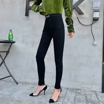 

Black nine-point leggings women's autumn new outer wear stretch large size black pants small waist high waist slim hundred pants