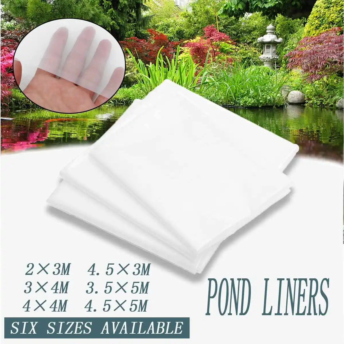 

6Sizes White PE Fish Pond Liner Garden Pools Reinforced HDPE Heavy Landscaping Pool Pond Waterproof Liner Cloth 2-5M