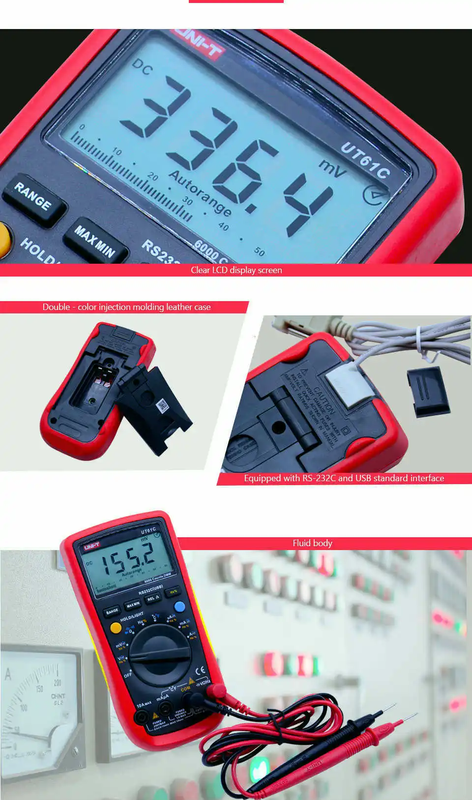 Цифровой мультиметр UNI-T UT61C AC DC Ток Напряжение Сопротивление Емкость Частота термометр диод тест RS232 ЖК-подсветка