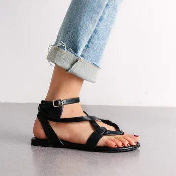 

YQBTDL 2020 Black Silver Flat Heel Woman Sandals 2020 Summer Narrow Band Cross Strap Flip Flop Toe Gladiator Sandals Women Shoes
