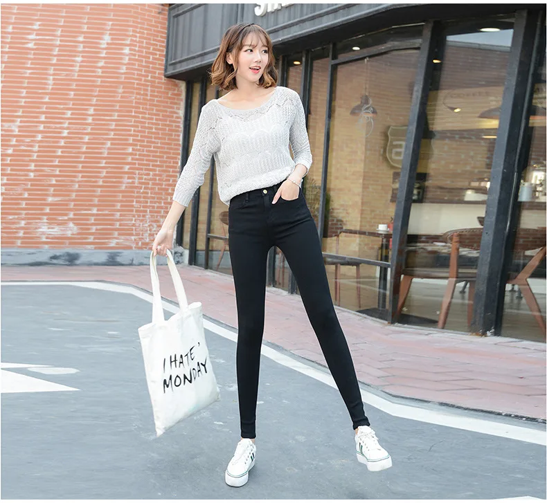 

801 # Single-Button High-waisted Black And White with Pattern Elasticity Leggings Women's Outer Wear Trousers Korean-style Slim