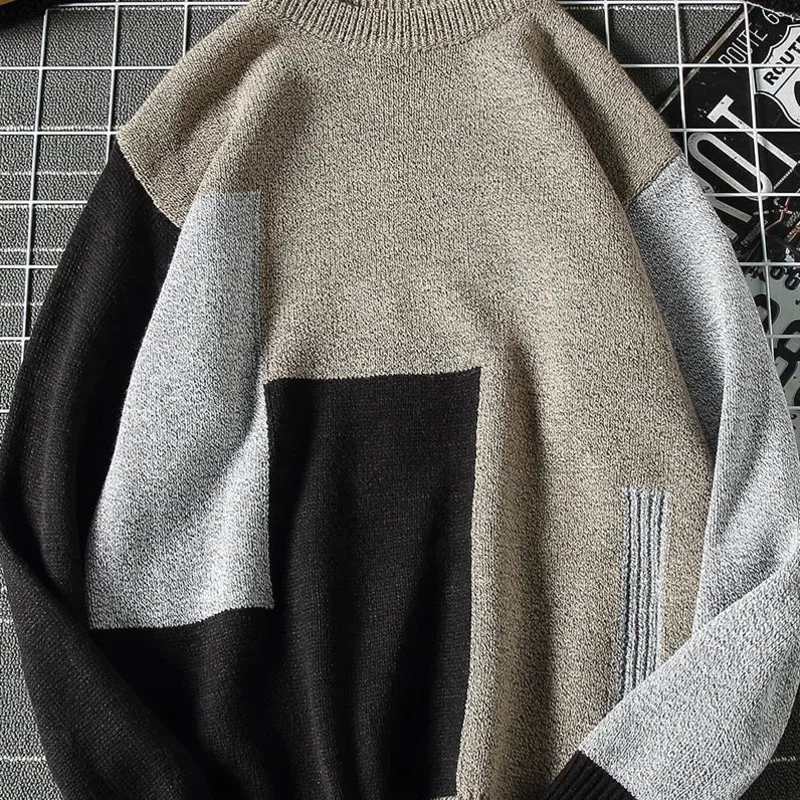 Winter Sweater Men's Warm Fashion Contrast Color Casual Knit Pullover Men Sweter Clothes Wild Loose Long-sleeved Sweaters M-5XL Winter Sweater Men's Warm Fashion Contrast Color Casual Knit Pullover Men Sweter Clothes Wild Loose Long-sleeved Sweaters M-5XL