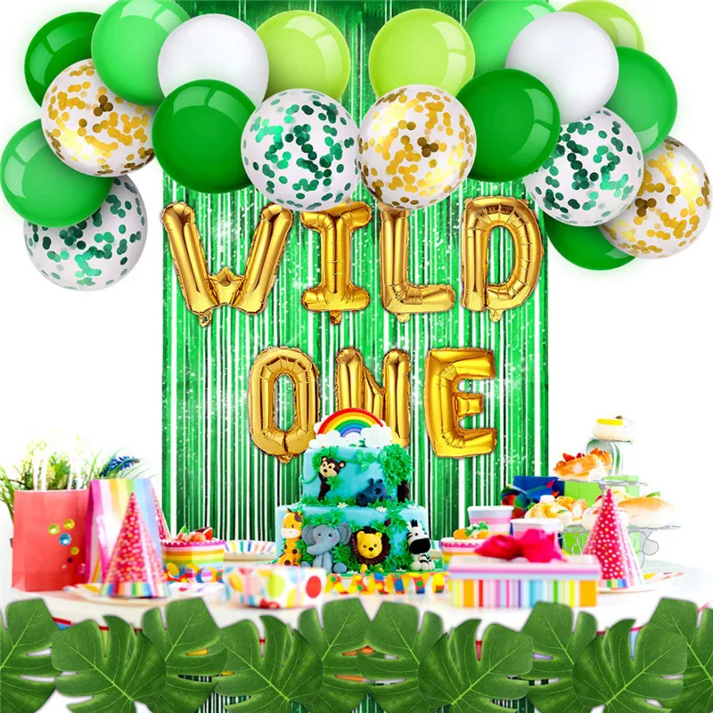 78 шт. зеленый белый Дикие один тематические элементы джунгли воздушный шар вечерние надувные воздушные шары Декор ребенок 1-й День рождения сафари вечерние наружные украшения
