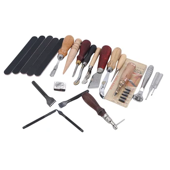 

21Pcs Leather Craft Tools Set Hand Sewing Tool Kit Stitching Punch Carving Work Saddle Professional Leathercraft Set