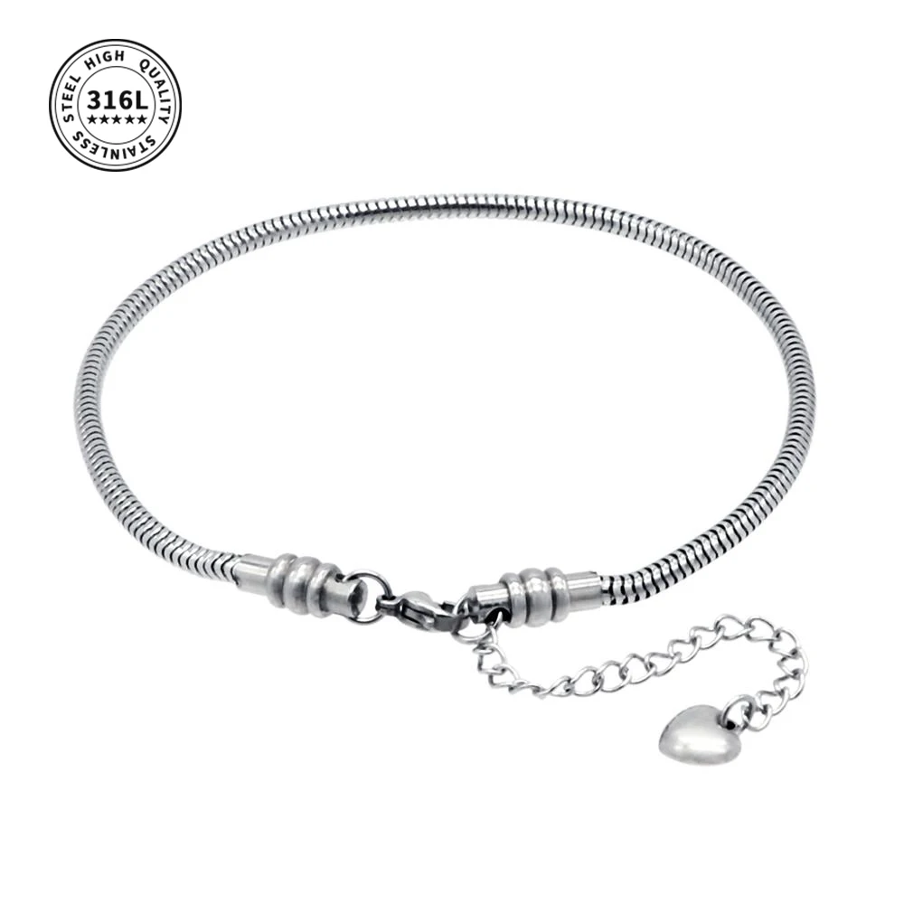 

316L Stainless Steel Snake Chain Starter Charm Bracelet With Lobster Clasp Fit Beads For Women or Teen Girls Charm Bracelet 1PC