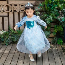 Комплект для девочек с принтом Эльзы, 2 принцессы платья для маленьких детей на Рождество День рождения зимнее платье-пачка для девочек Одежда для девочек-подростков Косплэй, Vestidos, одежда для детей в китайском стиле