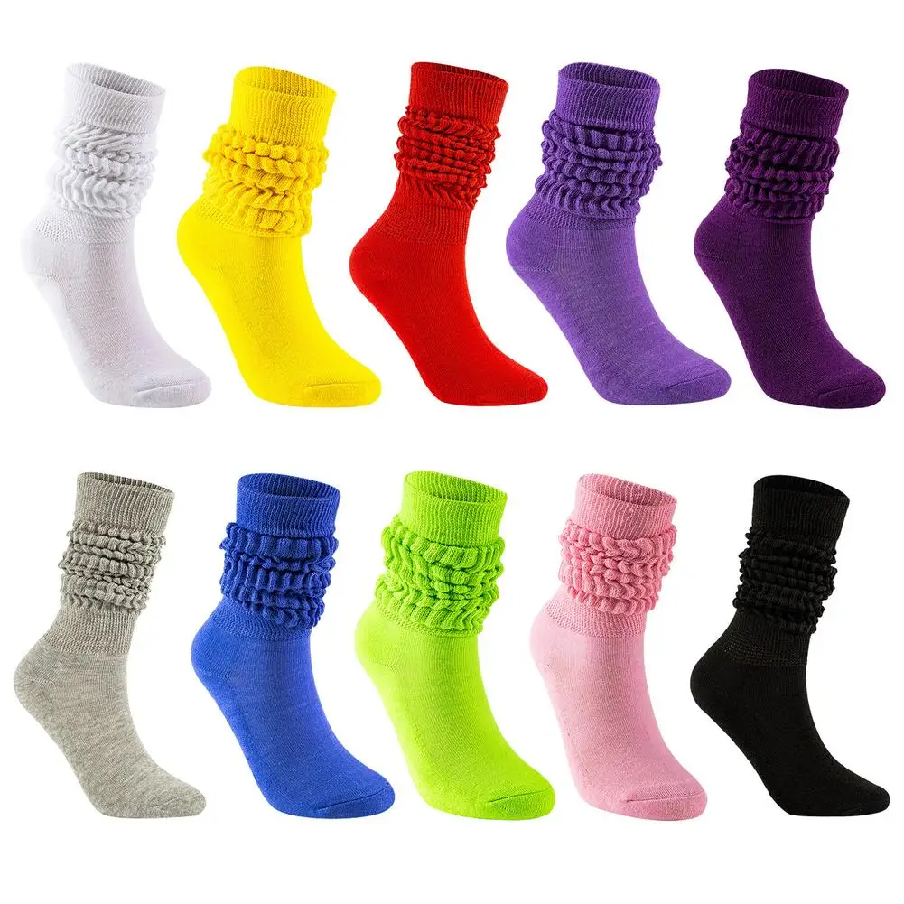 Slouch Scrunchy Socks for Women Colorful Long Loose Stacked Chunky Cotton Ladies Girls Casual Knee High Boot Sock trouser socks