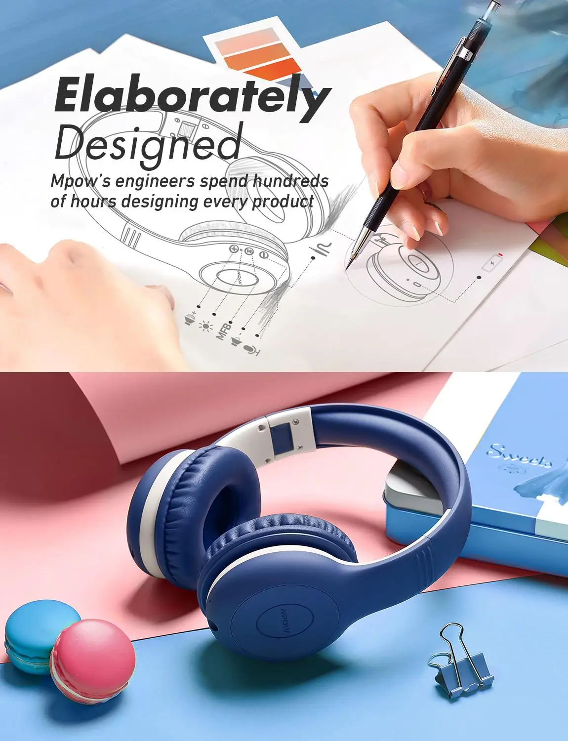 Mpow Wireless Bluetooth 5 0 Kids Headphones with mic HD Stereo 16 Hours Studytime Over ear Headset for PC Cellphone iPad Study