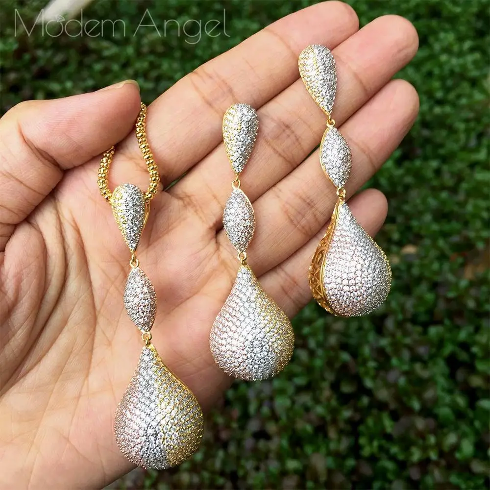 

ModemAngel 65mm Luxury Solid Ball Large Earring Paved Microl Zirconia Copper Necklace Earring For Women Fashion Jewelry