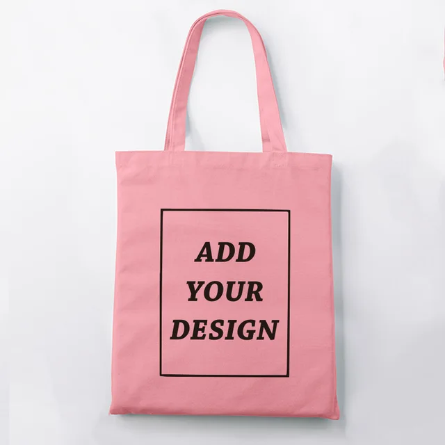 Custom Tote Bag Shopping Add Your Text Print Original Design White Zipper Unisex Fashion Travel Canvas Bags Pink