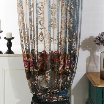 

Embroidery Tulle Yarn Sheer Curtains for Living Room Curtains for Bedroom Italy Cashmere High-end Window curtain Flower Luxury