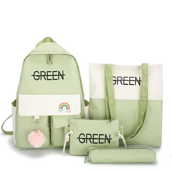 

【Free Shipping】4 in 1 2020 Popular Bag Sets Girl Students Canvas School Bag Large Capacity Fresh Color Fashion Women Backpack
