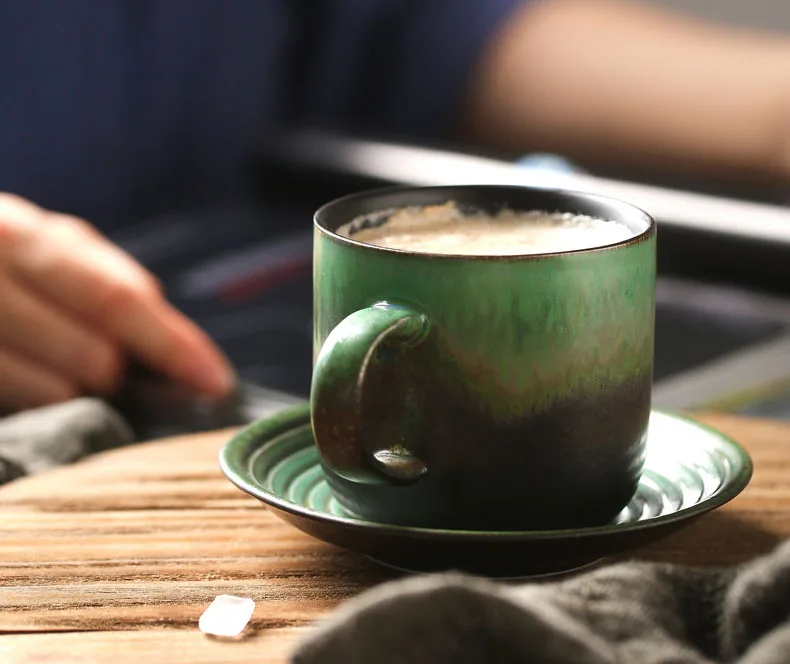250 мл японский стиль грубая керамика кофейная чашка ручной работы винтажная керамическая чайная чашка кофе молоко послеобеденный чай чашка с блюдцем кружки