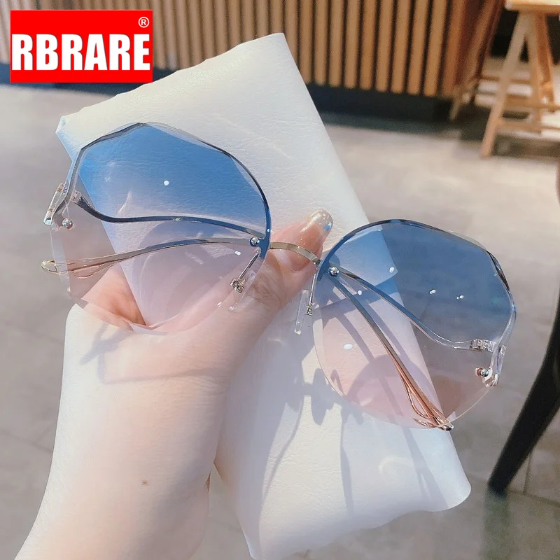 Rbrare New Rimless Sunglasses Women Large Frame Uv Protection