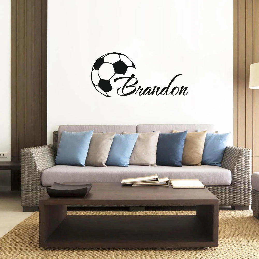 

Custom Made Cool Football Boys Name Wall Stickers Vinyl Mural For Boys Room Personality Football Poster Home Decoration