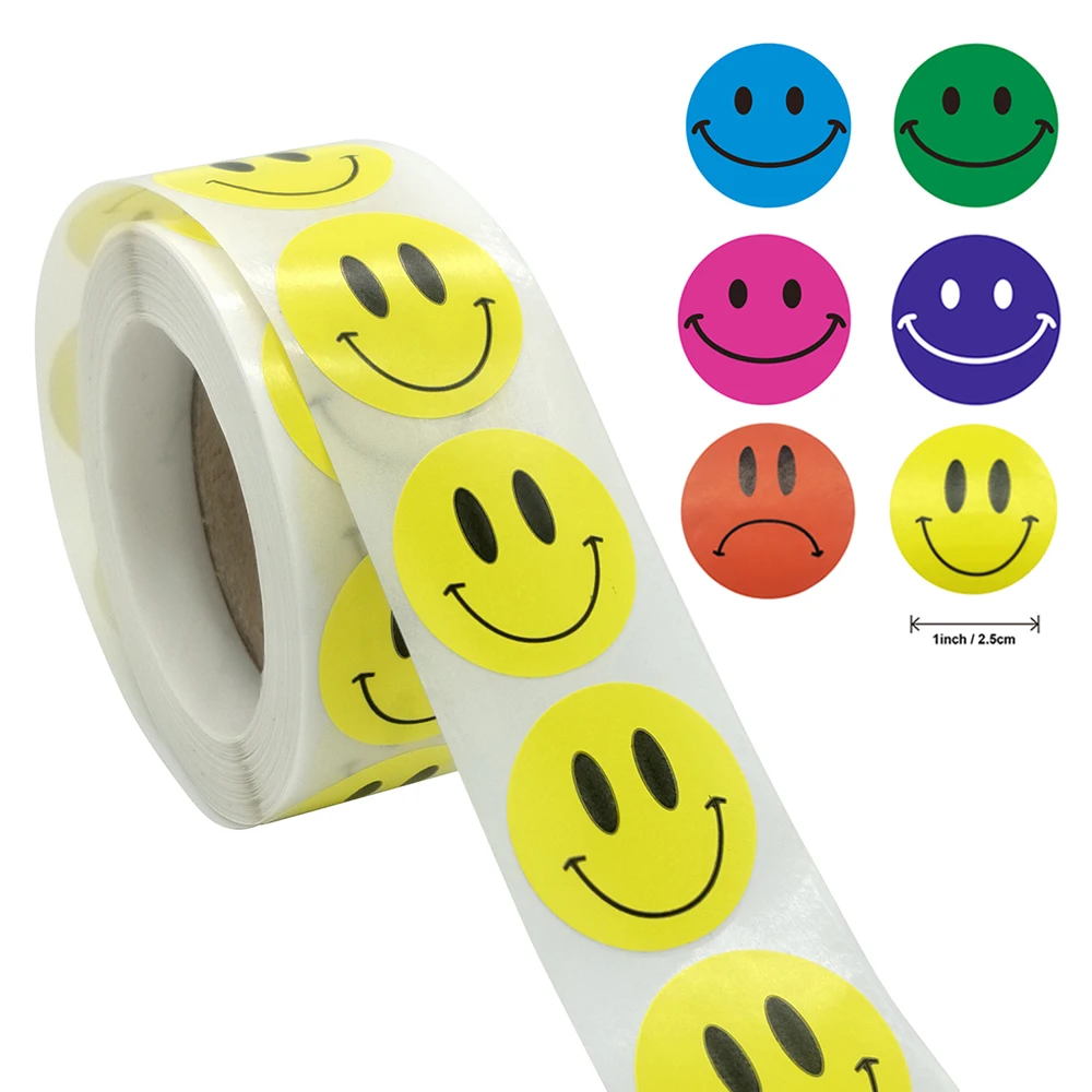 Pegatinas de coche para ordenador portátil, pegatina de retrato de cara sonriente, juguetes para niños, recompensa, pegatinas motivacionales para profesores, 500 Uds. Por rollo