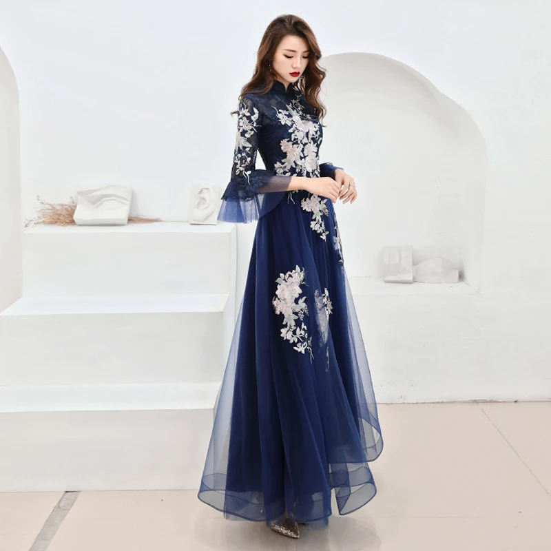 Китайское платье cheongsam кружевное платье с вышивкой qipao вечернее платье свадебное платье традиционное китайское платье для женщин - Цвет: color3
