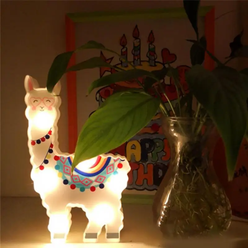 6 leds Night Lamp Hanging Desktop Battery Powered Cute Light Gift Bedside Path Alpaca Shape Decorative dragon animal style