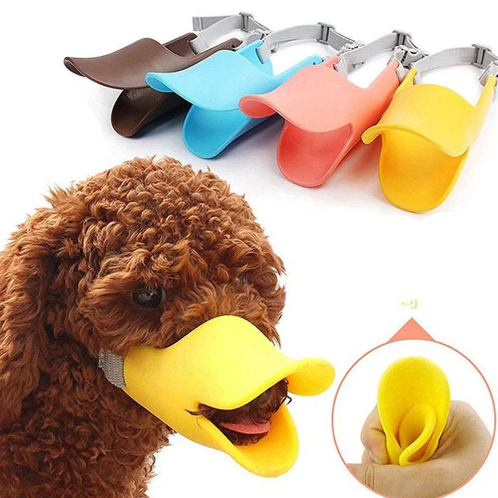 1PC lindo Diseño novedoso hocico del perro de silicona ajustable perro boca bozal para perros pato lindo Anti-mordida de perro corteza ladrar parar, suministros para mascotas