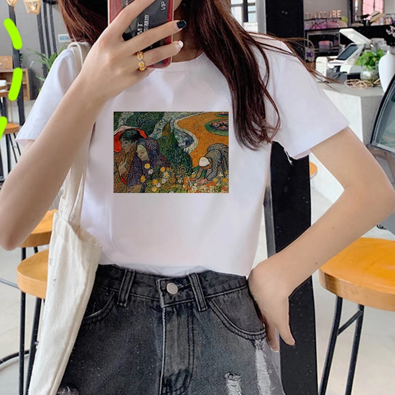 Van Gogh and his painti Printed T Shirt Women Top Tees Harajuku kawaii Short Sleeve Ulzzang T-Shirt Femme Camisetas Mujer 2020