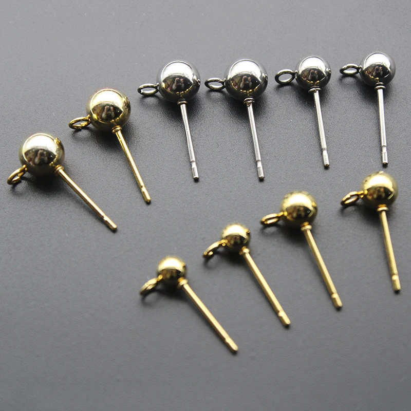 20Pcs 925 Ball Ear Pin Studs Earrings Posts Back with Loop Jewelry Making