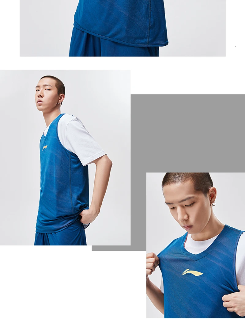 Li-Ning мужской жилет CBA для соревнований по баскетболу, двусторонний полиэстер, обычная посадка, Спортивная майка без рукавов, AAYP311 MBS093