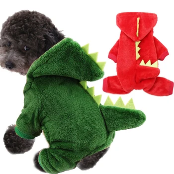 

Funny Pet Dog Clothes Cute Dinosaur Costumes For Dog Cat Thick Warm Plush Four Legs Puppy Coat Hoodie Sweat Soft Dog Clothing
